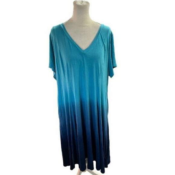 NWT Torrid Trapeze Dress Teal Dip Dye Super Soft Ombre Size 2 - Picture 3 of 6